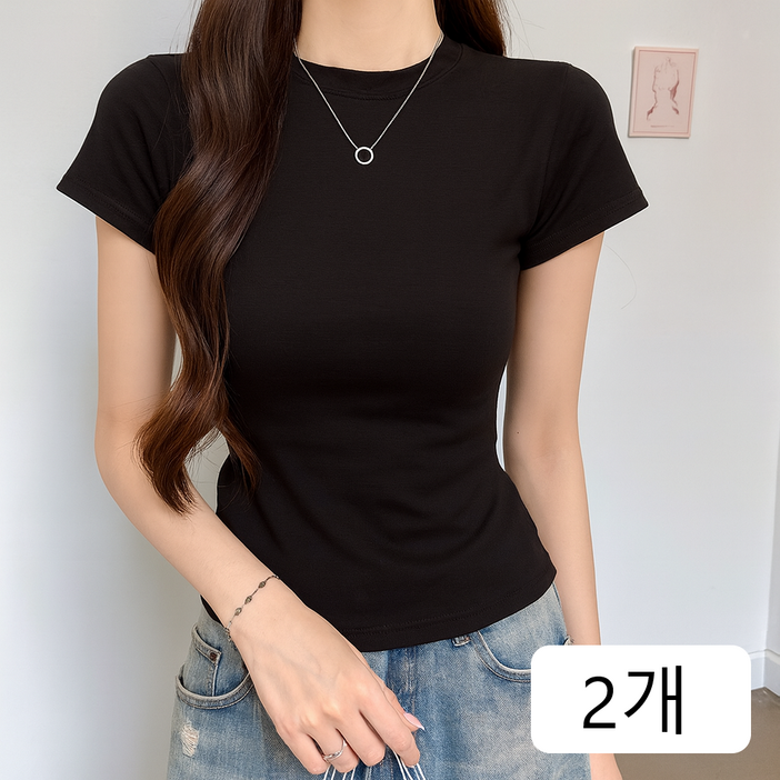 솜솜스퀘어 여성용 고급원단 통기성 슬림핏 반팔 티셔츠 2p