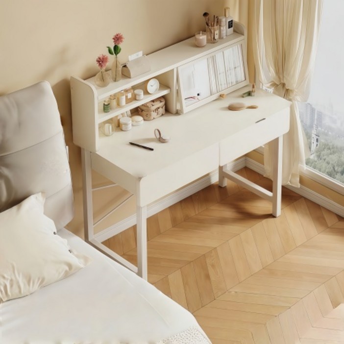 YAPOGI 다용도 수납 서랍 거울 침실 스탠드 소형 화장대, 화이트