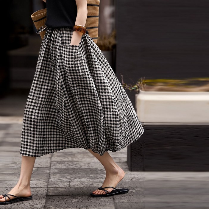 코코에보니고방체크밴딩스커트롱스커트SK502
