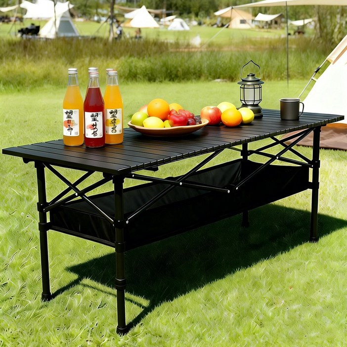 C.partner 2단 높이조절 접이식 캠핑 테이블, 검은색