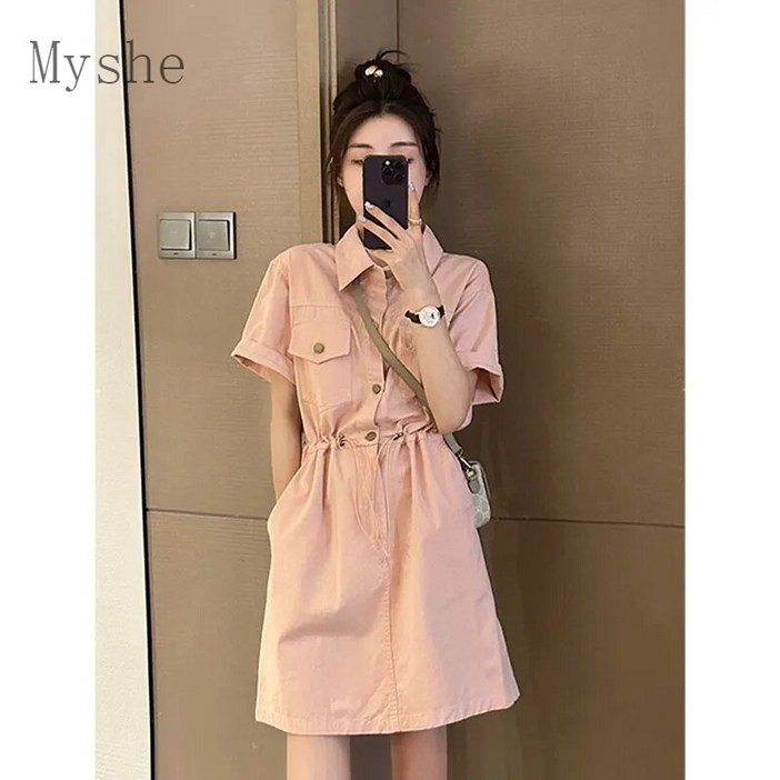 Myshe 여성 트렌드 카고 원피스 루즈핏 치마 캐주얼 S7 LUCK25A