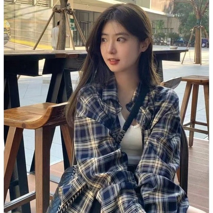 쥬비네 여자 오버핏 캐주얼 체크 긴팔 셔츠 쥬비네 여자 오버핏 캐주얼 체크 긴팔 셔츠