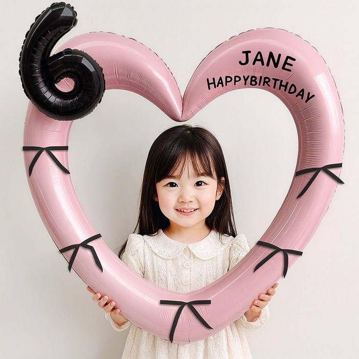 해피제이니 블랙 숫자 하트프레임 풍선 생일파티용품세트(프리레터링 시트지 포함) 포토존, 1세트, 6 핑크하트