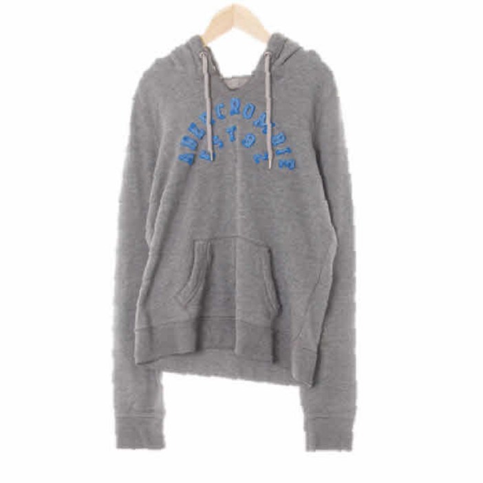 7295 아베크롬비 미디엄멜란지그레이 면혼방 메탈릭로고패치후드티 S