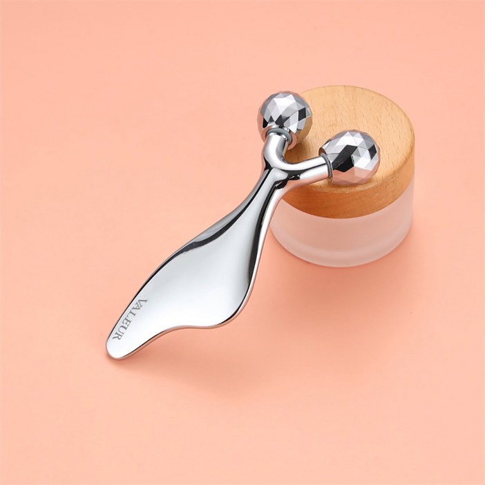 VALEUR 스텐 3D 2in1 페이스 롤러 괄사, 1개, 실버