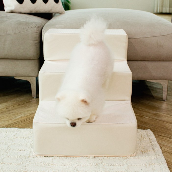 초코펫하우스 강아지 계단 미끄럼방지 논슬립 3단 스텝, 아이보리