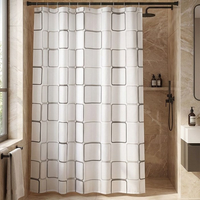 리빙빈욕실 방수 샤워 커튼 + 커튼링 포함