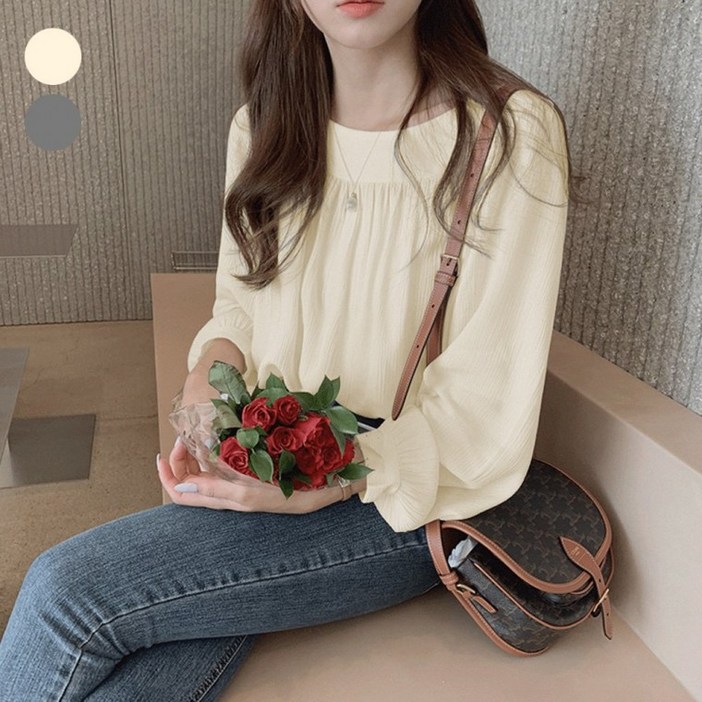 베이직 2color 여성 셔링 스퀘어넥 블라우스