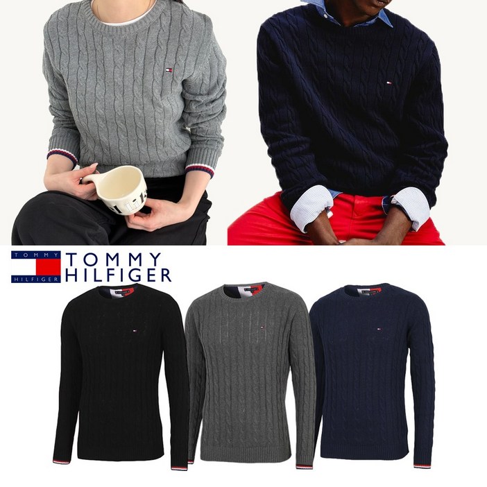 TOMMY 타미힐피거 크루넥 케이블니트