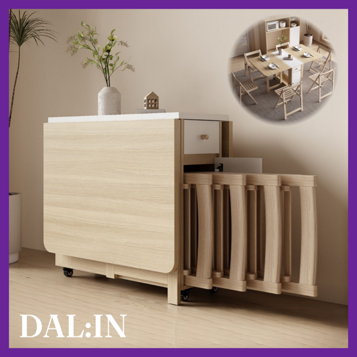 DALIN 공간활용 접이식 식탁 2인용 4인용 테이블 폴딩 간이 밥상 확장형 거실 책상, 4인용, 9번) 우드 (의자X)