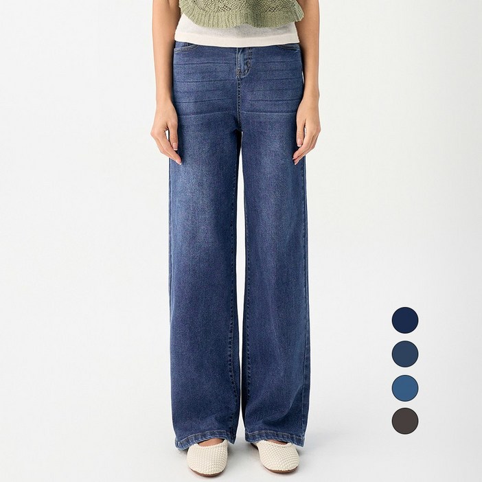 엘블로썸 여성 숏,기본,롱 스판 와이드 허리편한 히든밴드 청바지 3단기장