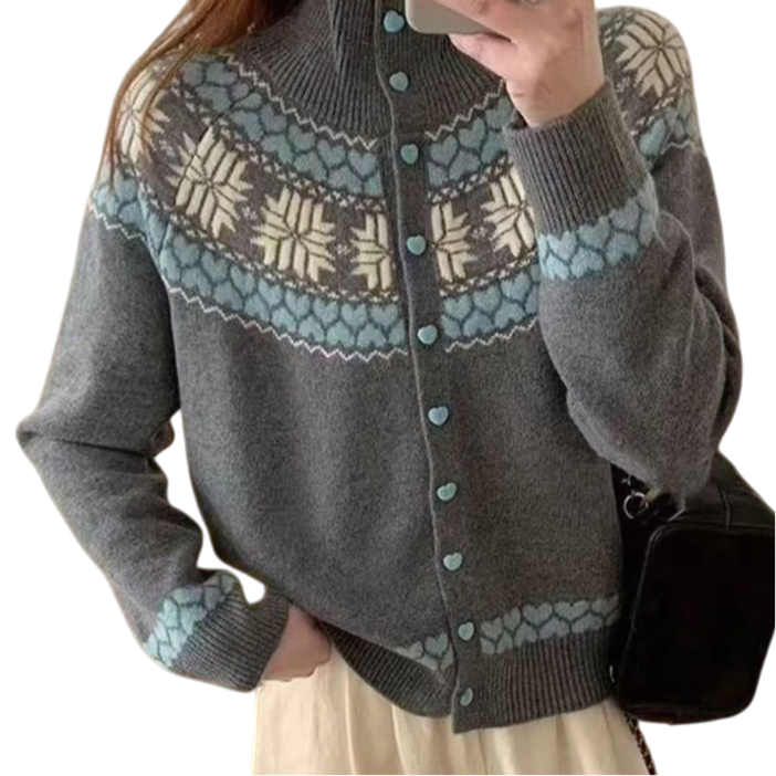 VVRR 여성 패션적인 우아함의 자카드 카라 싱글브레스터 캐주얼 가디건 Z0102943