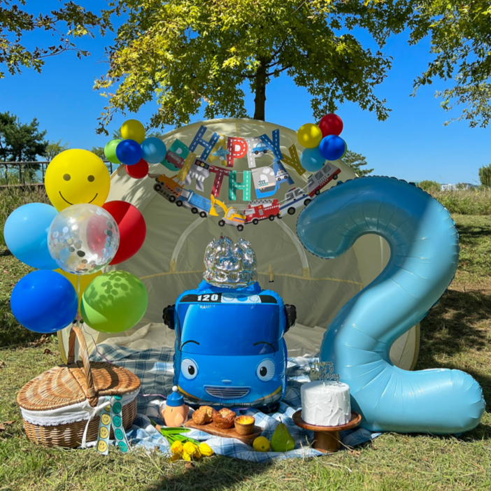 타요 생일풍선 두돌생일상 생일파티세트, 레인보우