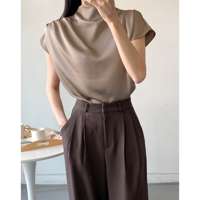 마켓제이MARKETJ 새틴드레이프 반목블라우스4col