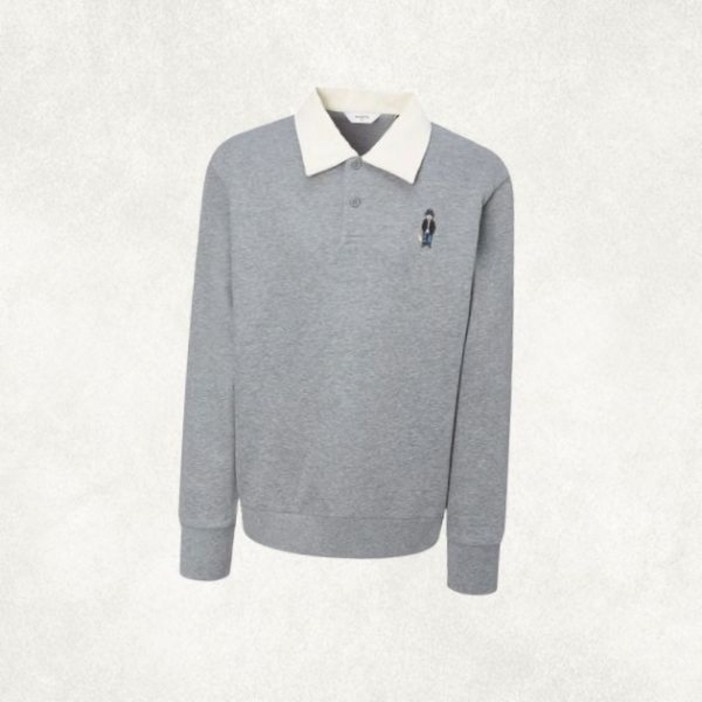 헤지스 25FW HAZZYS HARRY 그레이 코듀로이패치 카라 맨투맨 HZTS5D750G2