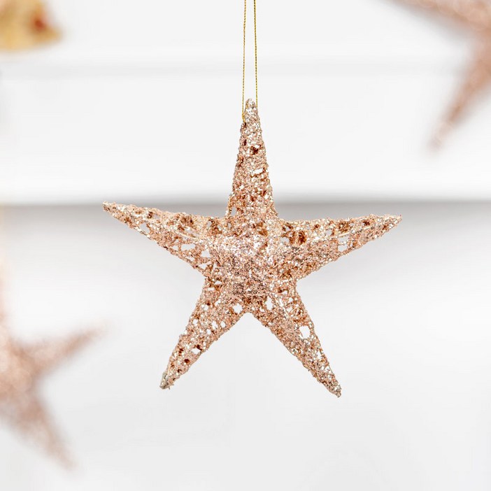 파티팡 크리스마스 글리터 별장식, 15cm 브론즈 골드, 3개