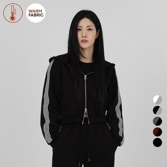 VINIVIDI 자체제작 기모 여성 테이프 라인 크롭 후드집업 트레이닝 긴팔 집업