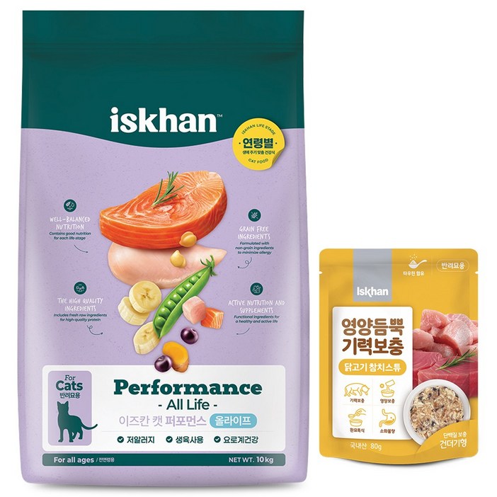 이즈칸 캣 퍼포먼스 올라이프 10kg 영양듬뿍 기력보충 닭고기참치스튜 80g, 10kg, 1개