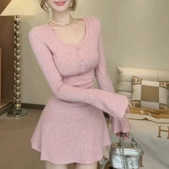 COSYEVNO  여성 원피스 가을 라운드 우아하고 세련된 루즈핏 캐주얼 긴팔 스커트 CXJqz-28