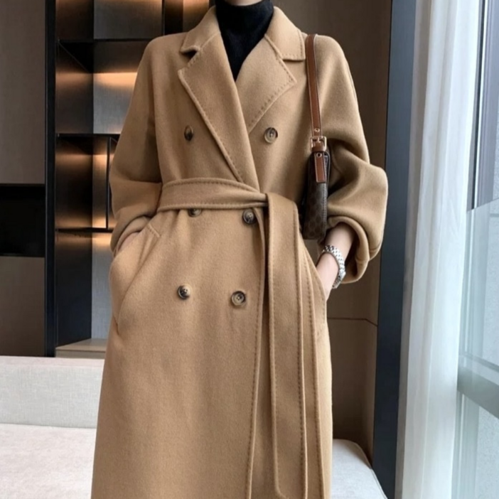 울100 롱 코트 여성 벨트 핸드메이드 유니크코코 5493