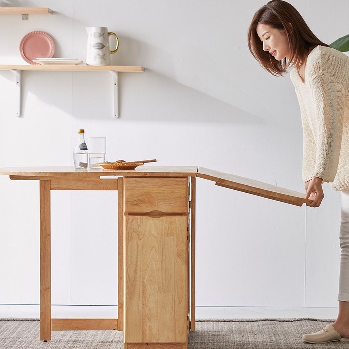 까르엠가구 오브유 4인용 접이식 확장형 원목 타원형 반타원 식탁테이블 1400, 내츄럴, 4인용