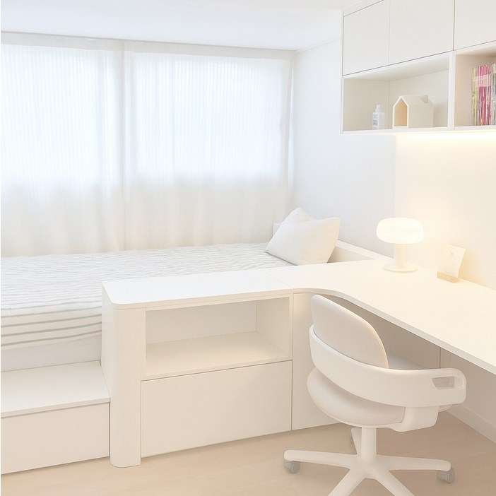 한솔홈 아이방 가구세트 ㄱ자 책상 침대수납프레임 책장 옷장 반가벽 초등학생책상 시공포함