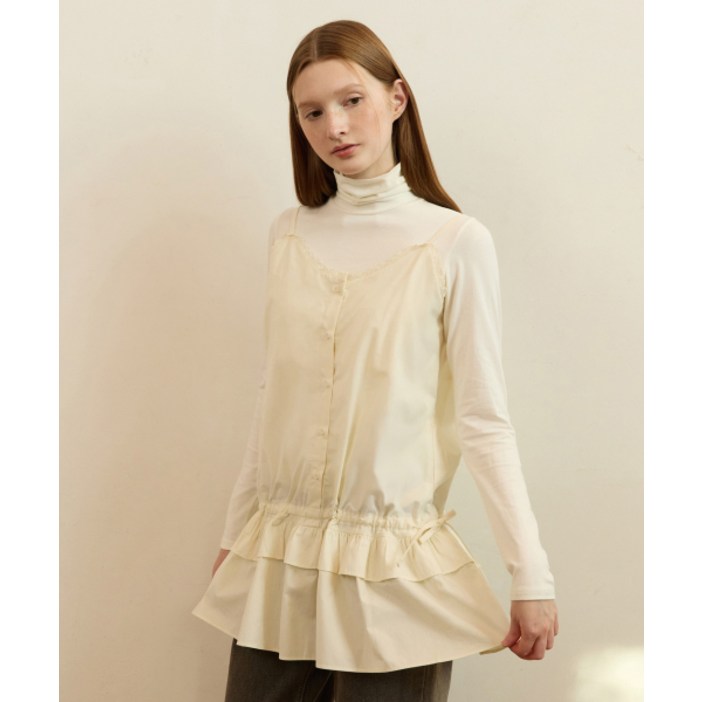 ADAUL Vintage drawstring layered dress  ivory