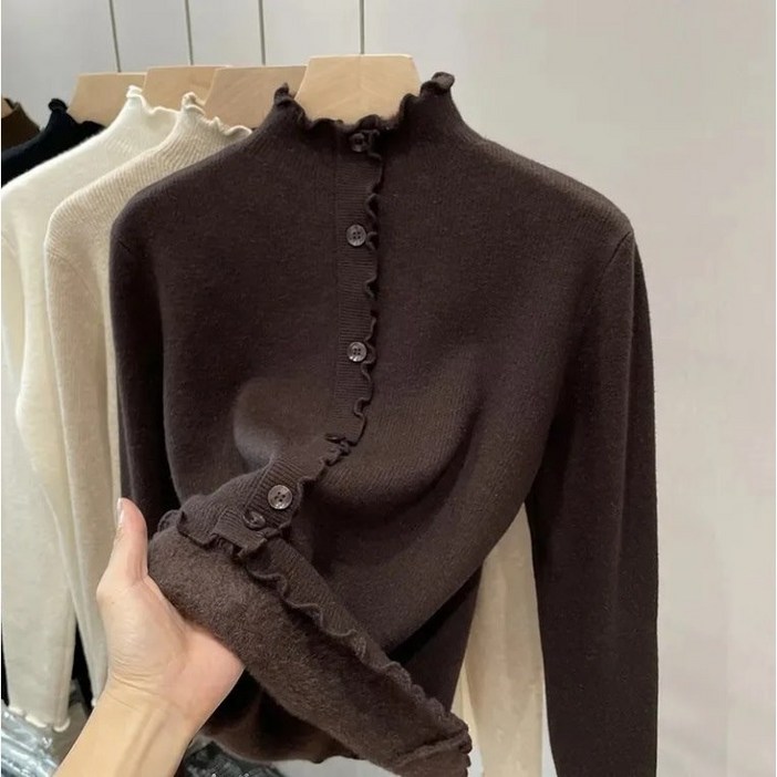 보그핏 진대상의 / 여성 프릴 물결 기모 스웨터 니트 긴팔 상의