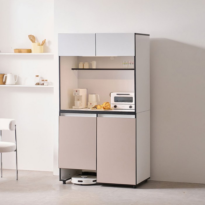 공간철학 마레 다용도장 홈카페장 LED 조명 주방 선반장 키큰 주방 미니 수납장 1000