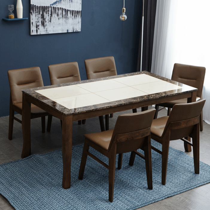 베스트리빙 데미안 빈츠 화강암 대리석 6인용 식탁 테이블 세트의자6개3colors, 모카투톤