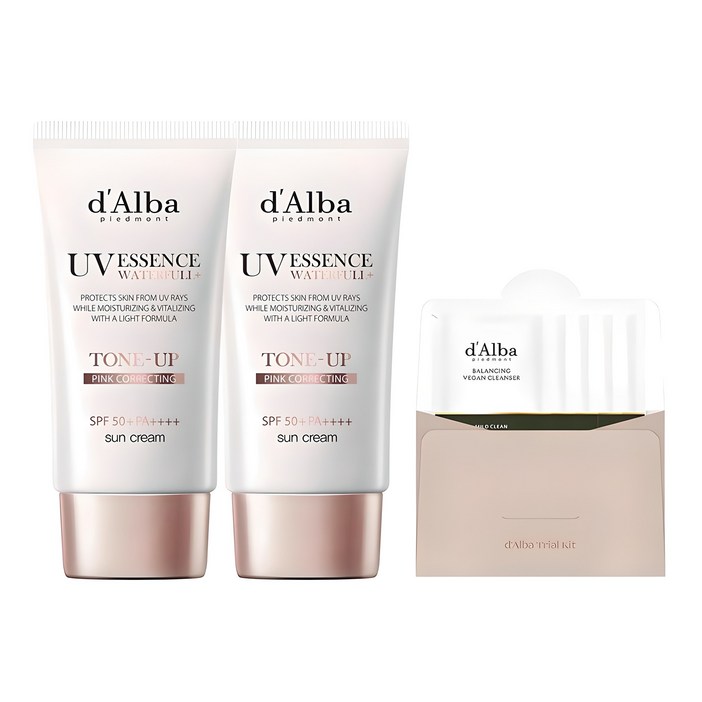 비건뷰티 달바 워터풀 톤업 선크림 SPF50 PA 50ml x 2p  밸런싱 비건 젤 클렌저 15ml 세트