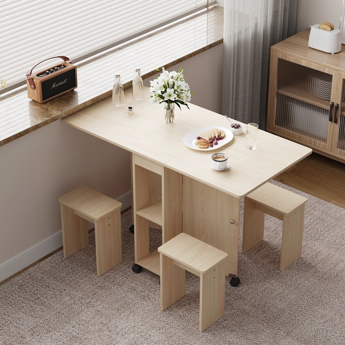 레준모던 1200 이동식 확장형 접이식 식탁 테이블 스툴 4개 포함