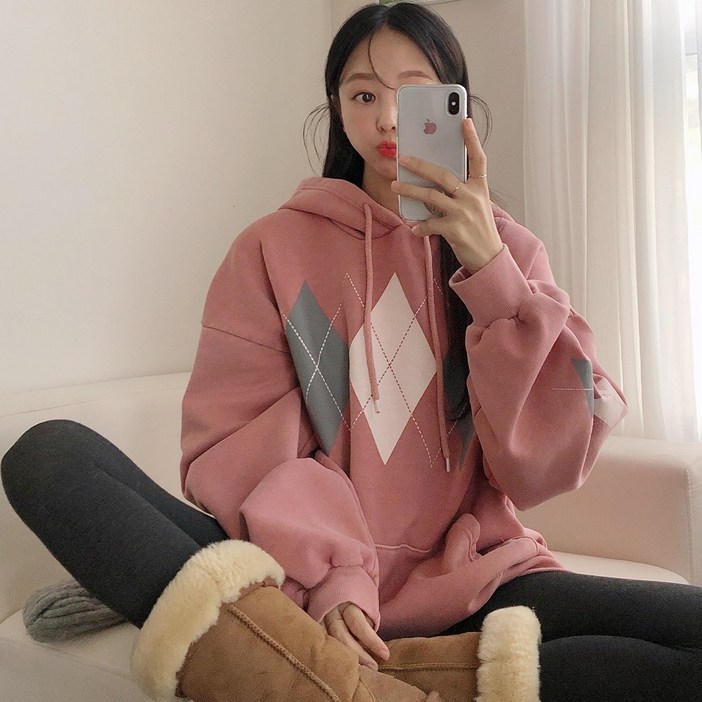 러브앤시티 *기모* 남녀공용 피그먼트 아가일 후드티셔츠 오버핏 빅사이즈 후드티 프리미엄 원단