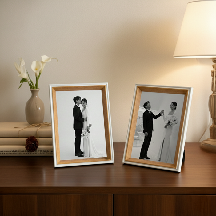 블리스 탁상용 인테리어 액자 투톤 우드 프레임 스탠드 액자