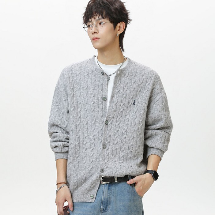 코디코치 버넌트 클래식 데일리 기본 라운드 가디건 케이블 니트 모던 감성 꽈베기 스웨트