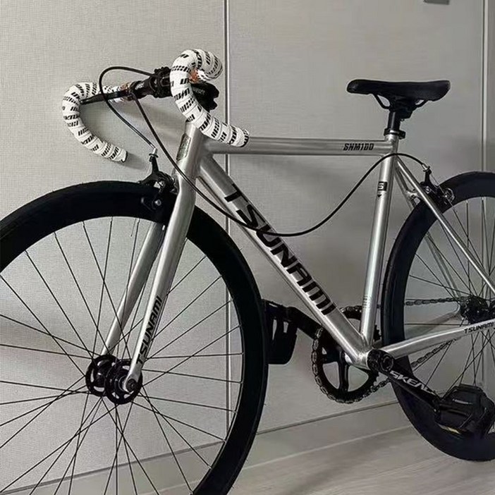 쓰나미 TSUNAMI SNM100 픽시 자전거 입문용 완차 학생용 스탠다드 (앞뒤브레이크포함), 실버(블랙로고), 1개, 195cm