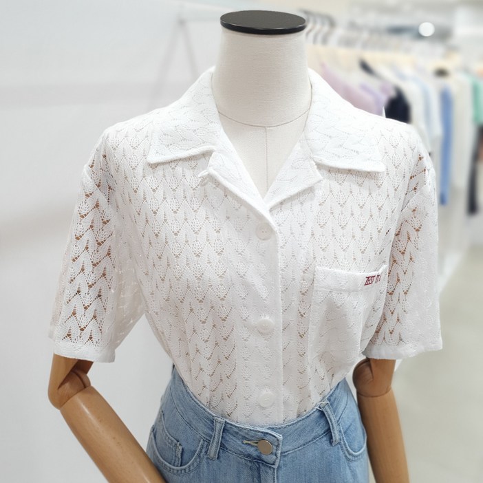 잇미샤 레이스 오픈카라 셔츠 ITO6WBL870_CA 849813