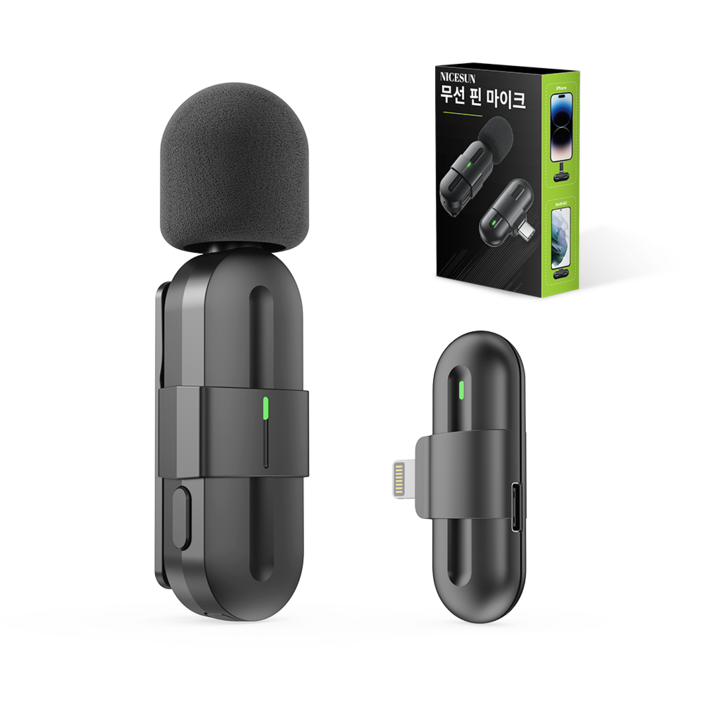 NICESUN 미니 무선 핀마이크 영상 촬영용 아이폰안드로이드태블릿, Vlog유튜브방송용 라발리에 마이크 T16