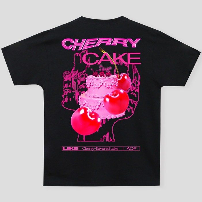 남녀공용 체리케이크 Y2K 그래픽 오버핏 반팔 티셔츠