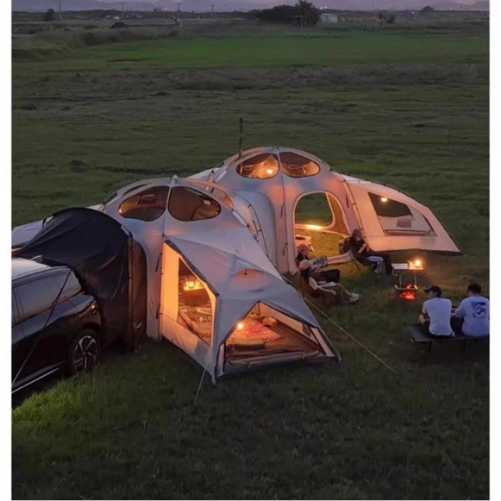돔형 TPU 반투명 캠핑 자동차 연결 커버 타프 텐트 6각형 글램핑 쉘터 연결형 거실형 야영 텐트, 단일 사이즈, 블랙 텐트 6조각 TPU