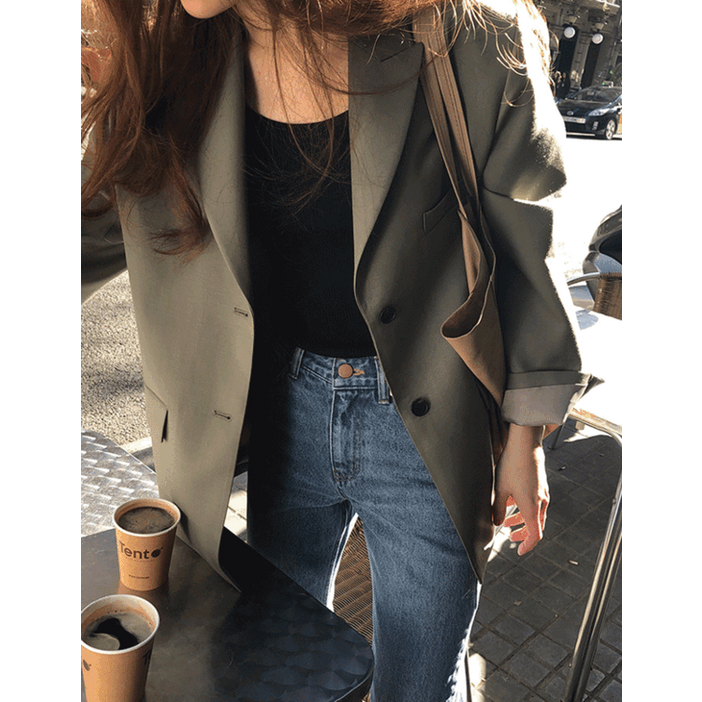 자체제작 루어스룸 어텀 봄 가을 투버튼 루즈핏 하프 오버핏 테일러드 블레이저 하객룩 여성 자켓