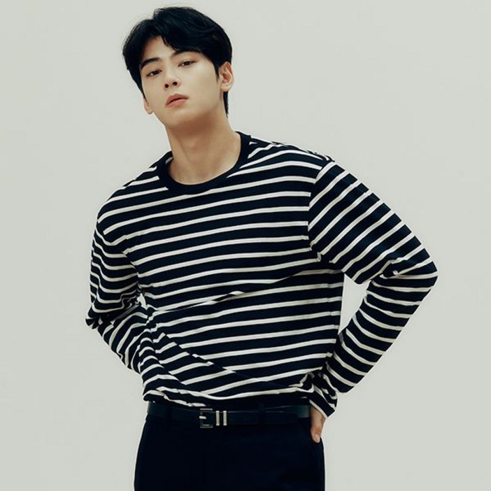 지오다노 024913 코튼 크루넥 스트라이프 긴팔 티셔츠 01024913