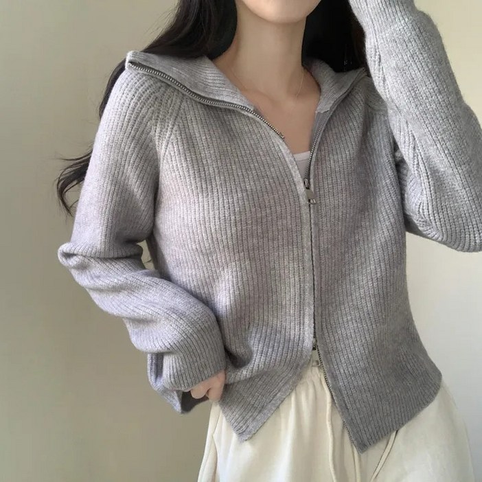 예쁨시전 소장템 낙낙 투웨이 카라넥 긴팔 골지 니트 집업 가디건