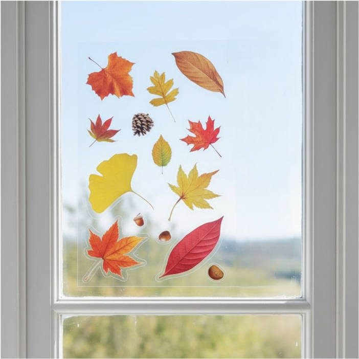 롱아트 투명 방수 안찢어지는 가을 단풍잎 스티커 14pcs, 9장