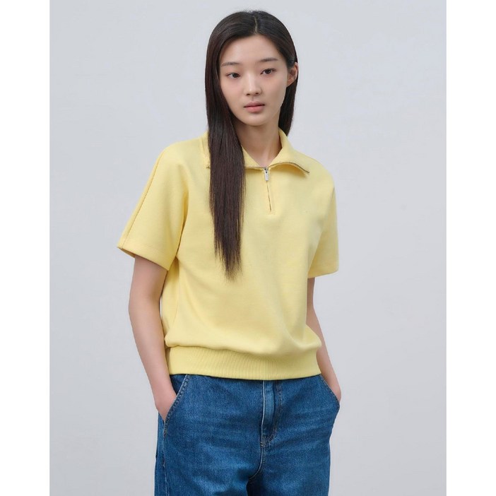 정품 빈폴 레이디스 티셔츠 윙 칼라 반소매 스웨트 셔츠 - 옐로우 BF4342C10E