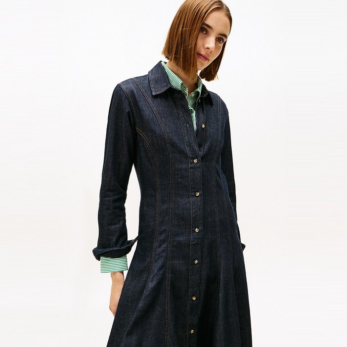 타미힐피거 롱 슬리브 플레어 데님 원피스 T22G0TDR033WT21AP