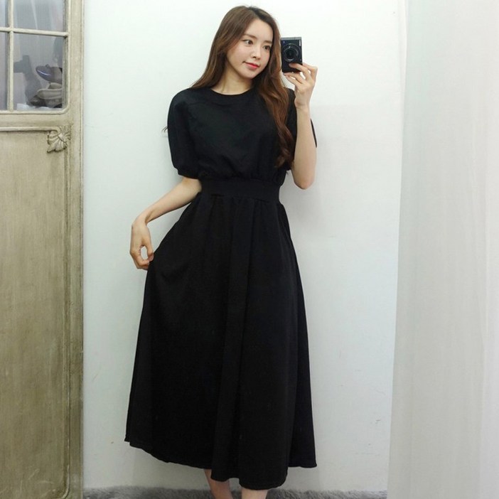 이힝 데일리 밴딩 여름 반팔 a라인 롱원피스