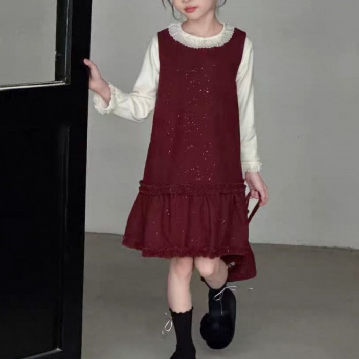 해피유통어린이 귀여운 원피스와 긴팔 티셔츠 세트 우아한 패션 스타일14세 이상 XG03