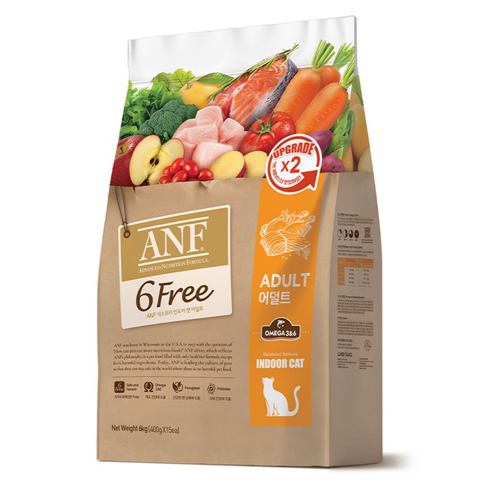 ANF 생후 12개월 이상 식스프리 인도어 캣 어덜트 건식사료, 인도어, 6kg, 1개 ANF 생후 12개월 이상 식스프리 인도어 캣 어덜트 건식사료, 인도어, 6kg, 1개