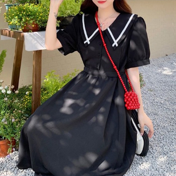 메이첼 라인 배색 카라 반팔 원피스 00743 빅사이즈 포함